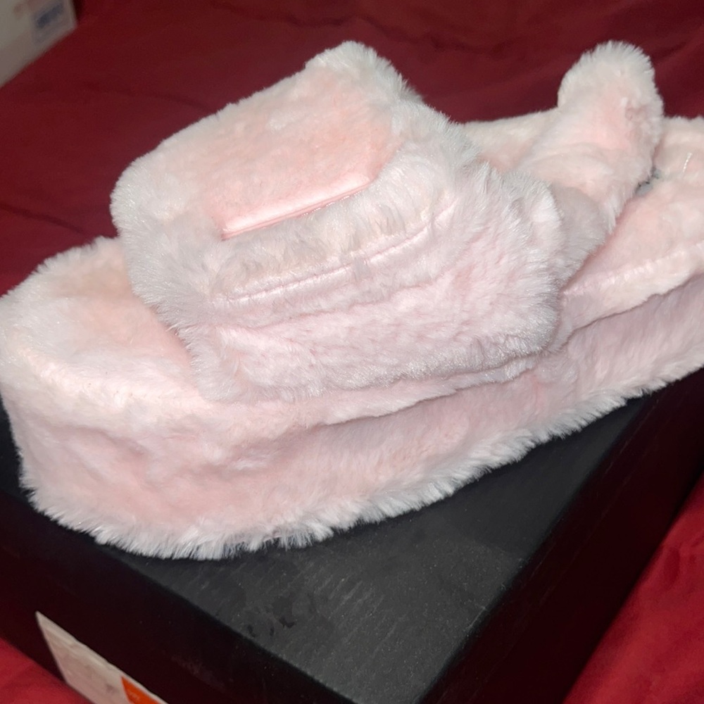 Furry Pink Platform slides